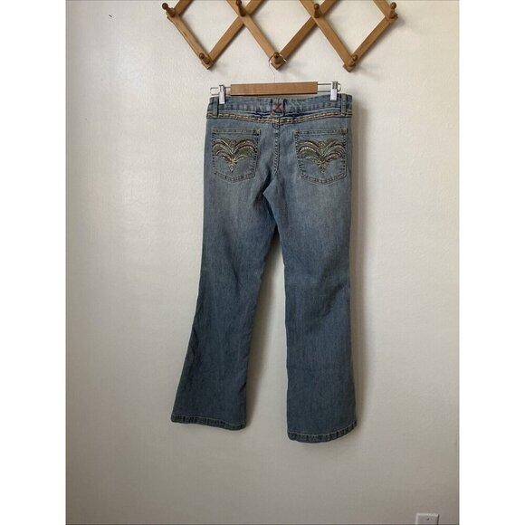 90s y2k NOBO‎ low rise flare bootcut bling pocket jeans stretch faded womens 32" - Picture 7 of 8